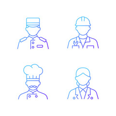 Hotel service gradient linear vector icons set. Providing information for visitors. Helpful staff during vacation. Thin line contour symbols bundle. Isolated vector outline illustrations collection