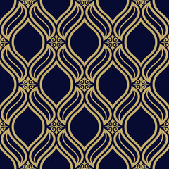 Abstract pattern in Arabian style. Seamless vector background. Gold and blue texture. Graphic modern pattern.