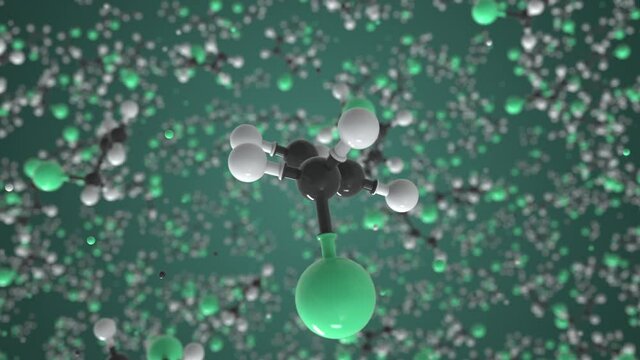 Molecule of allyl chloride, conceptual molecular model. Conceptual looping 3d animation