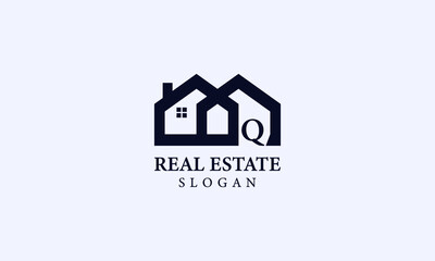 Alphabet Q Real Estate Monogram Vector Logo Design, Letter Q House Icon Template