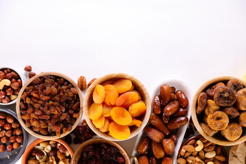 assortment of dry fruits with walnut, almon, fig , raisin