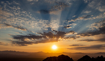 Arizona Desert Sunrise Landscape With Mounatins
