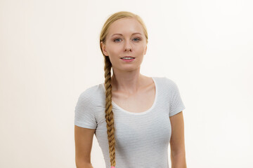 Blonde girl with long braid hair