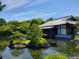 池と日本家屋