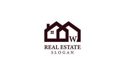 Alphabet W Real Estate Monogram Vector Logo Design, Letter W House Icon Template