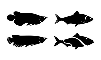 silhouette arowana fish and tuna fish vector