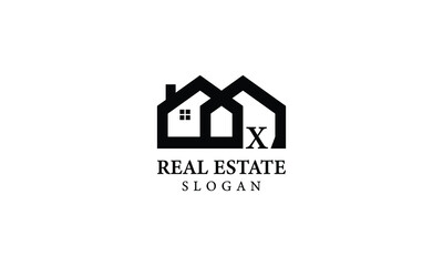Alphabet X Real Estate Monogram Vector Logo Design, Letter X House Icon Template