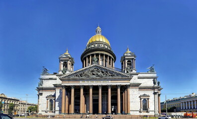 Saint Isaac's Cathedral. 
Petersburg, summer. Blue sky over the temple.