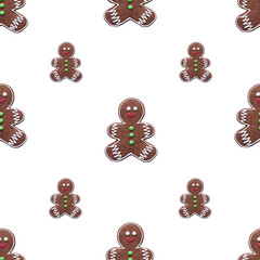Seamless pattern. Christmas concept. Gingerbread man cookies on white background.