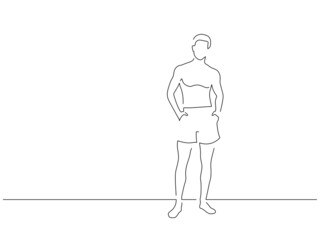 Man wearing swimsuit line drawing, vector illustration design. Summer collection.