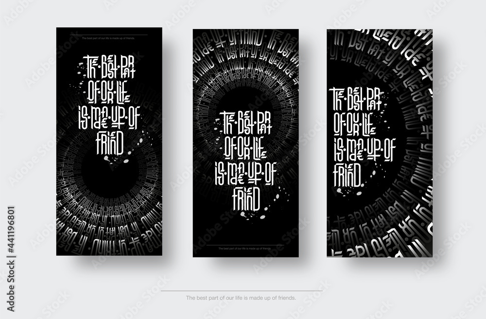 Poster set of vector vertical posters with gothic calligraphy, creative handicraft for design.