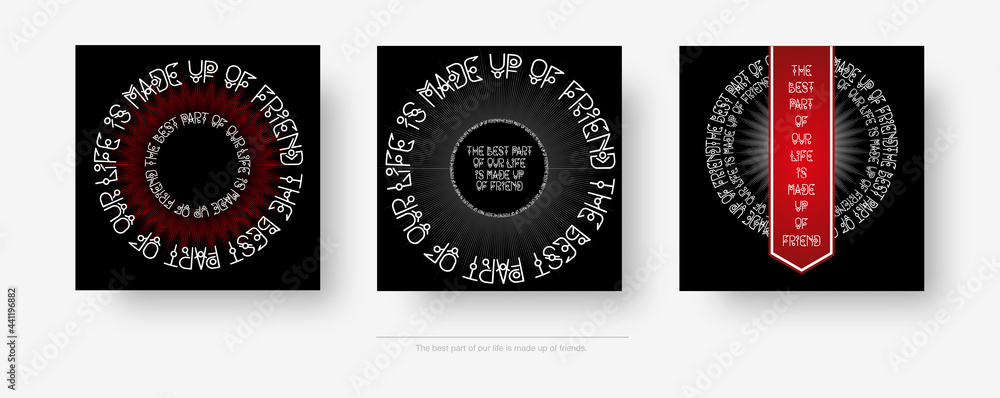 Poster creative vector inscription with meaning, white letters on a black background with red elements.