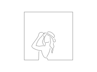 Woman wearing a hat line drawing, vector illustration design. Summer collection.