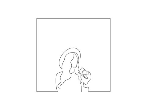 Woman holding a camera line drawing, vector illustration design. Summer collection.