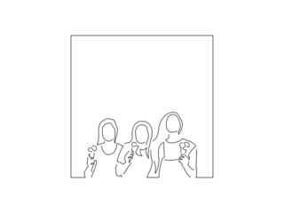 Women eating an ice cream line drawing, vector illustration design. Summer collection.