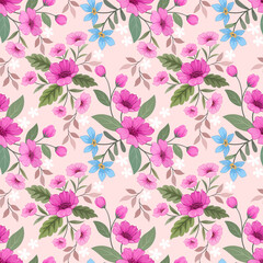 Beautiful flowers in sweet pink color seamless pattern for fabric textile wallpaper.
