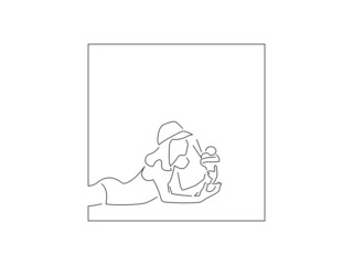 Woman eating an ice cream line drawing, vector illustration design. Summer collection.