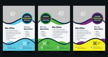 modern dispatch logistics and trucks freight flyer, Trucking advertising flyers for business promotion, transportation and Delivery service flyer template