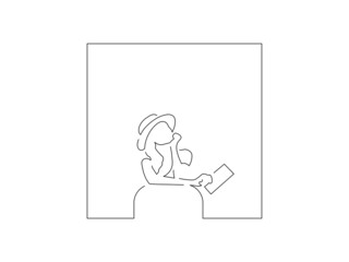 Woman with a suitcase line drawing, vector illustration design. Summer collection.