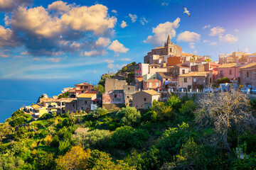 Fototapeta na wymiar Scenic view in Forza d`Agro, picturesque town in the Province of Messina, Sicily, southern Italy. Forza d'Agro, Sicilian historical city on the rock over Ionian sea, Italy.