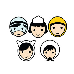 set of children icon with various head coverings