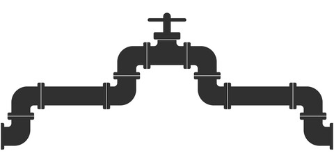 Pipeline. Gas, oil, plumbing or water pipe with valve and tap. Vector illustration.
