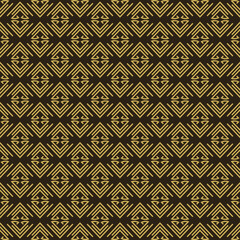 Modern background pattern with geometric gold ornament on black background, wallpaper. Seamless pattern, texture