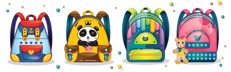 Back to school. Backpacks for children, vector design.