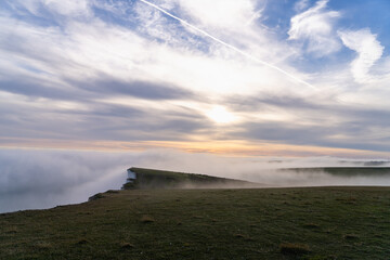 Misty cliffs at Beachy Head on the South Coast of England.