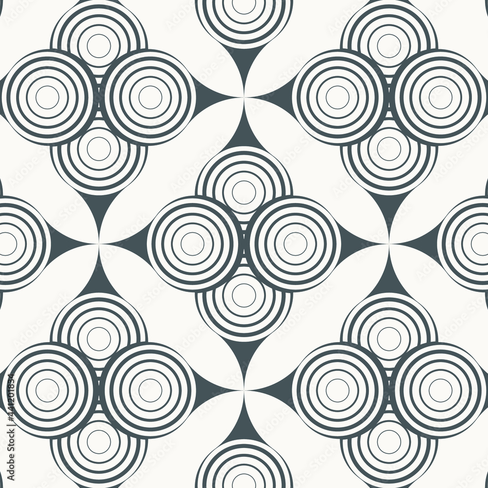 Wall mural vector pattern, repeating circles in wavy line, modern stylish monochrome. pattern is clean for fabr