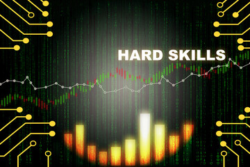 Obraz premium Hard skills word on financial growth graph and stock trading business chart background. Artificial intelligence innovation machine learning concept and education technology transformation idea