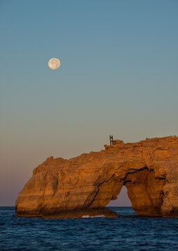 Full moon sunset at Cape Tripiti, Europe's southernmost point, on the south coast of the remote Greek island of Gavdos south of Crete in the Libyan Sea