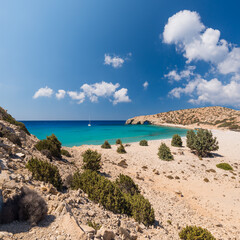 Fototapeta na wymiar Tripiti beach on the south coast of the remote Greek island of Gavdos south of Crete in the Libyan Sea