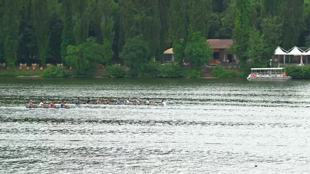 rowers training in the piediluco lake in umbria