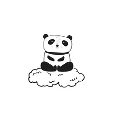Cute sketch hand drawn black and white panda on cloud illustration. Bright cartoon childish east bear for kids print design, textile decoration, greeting cards, stickers, logo