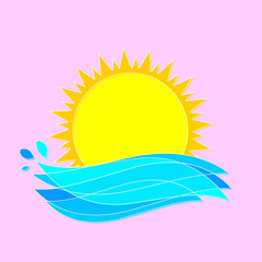 Obraz premium Sun icon, graphic symbol design template, big ocean waves, vector illustration