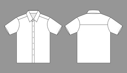 Blank White Short Sleeve Technician Shirt Template on Gray Background. Front and Back Views, Vector File