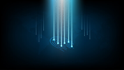Biometrics hi-tech technology with fingerprint scanning background.