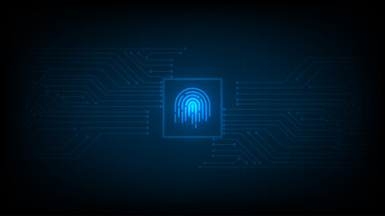 Biometrics hi-tech technology with fingerprint scanning background.