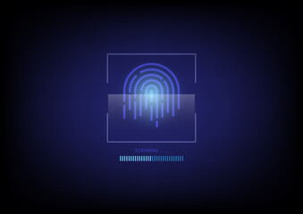 Biometrics hi-tech technology with fingerprint scanning background.