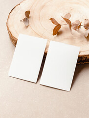 Two vertical business cards mock up for design template. Blank visit card mockup front and back...