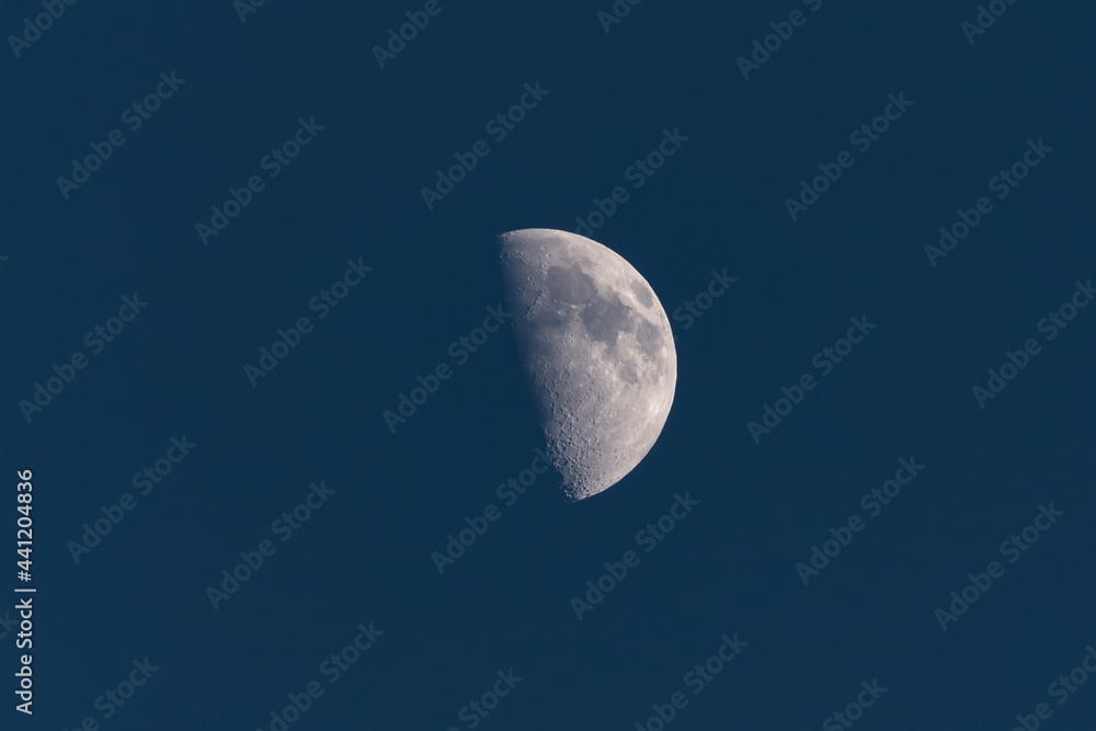 Wall mural moon on dark night blue sky in outer space universe background
