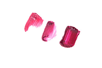 Collection of various smears lipstick texture paint on white background.