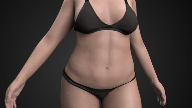 Fat 3d women. Slimming and obesity process. Diet and health concept. Realistic 3d rendering with close-up alpha matte