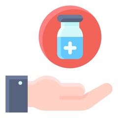 Vaccine bottle on hand icon, Vaccine Development related vector