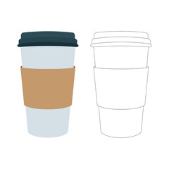 Lamp. Table lamp flat and outline drawing vector illustTake away coffee paper cup. Disposable tableware. Flat and outline drawing vector illustrations set.rations.  Part of office equipment set.
