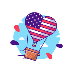 Hot Air Balloon for usa independence day Cartoon Vector Illustration. USA Independence Day Icon Concept Isolated Premium Vector