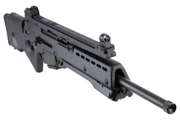 black rifle on white background, top and side view