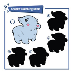 Vector illustration of shadow matching educational game with happy cartoon character  polar bear for children