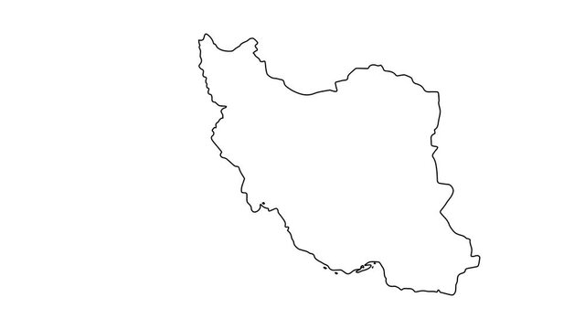 Iran map animation line. Black line animation letters drawing on a white background.